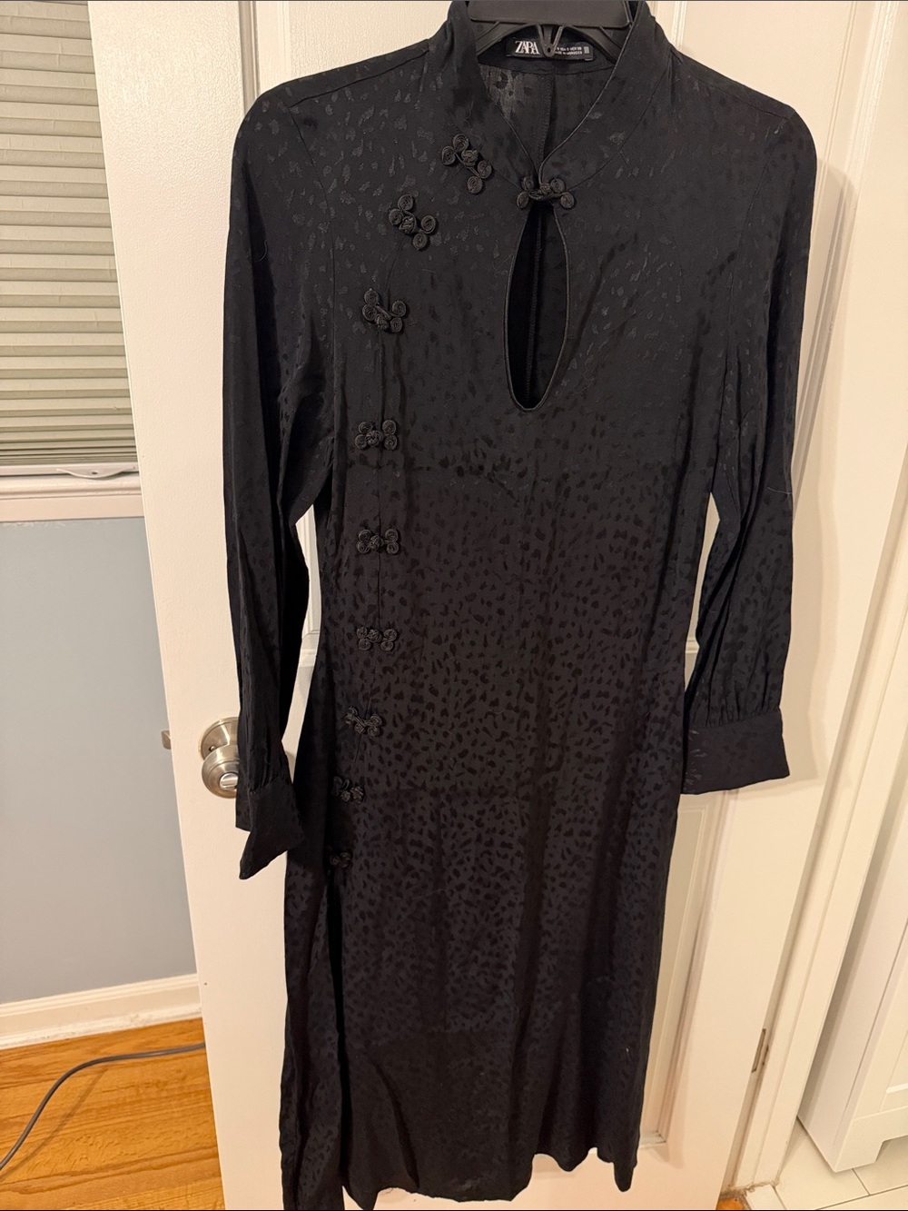 Zara Black Long-Sleeve Mandarin-Collar Dress with Frog Closures